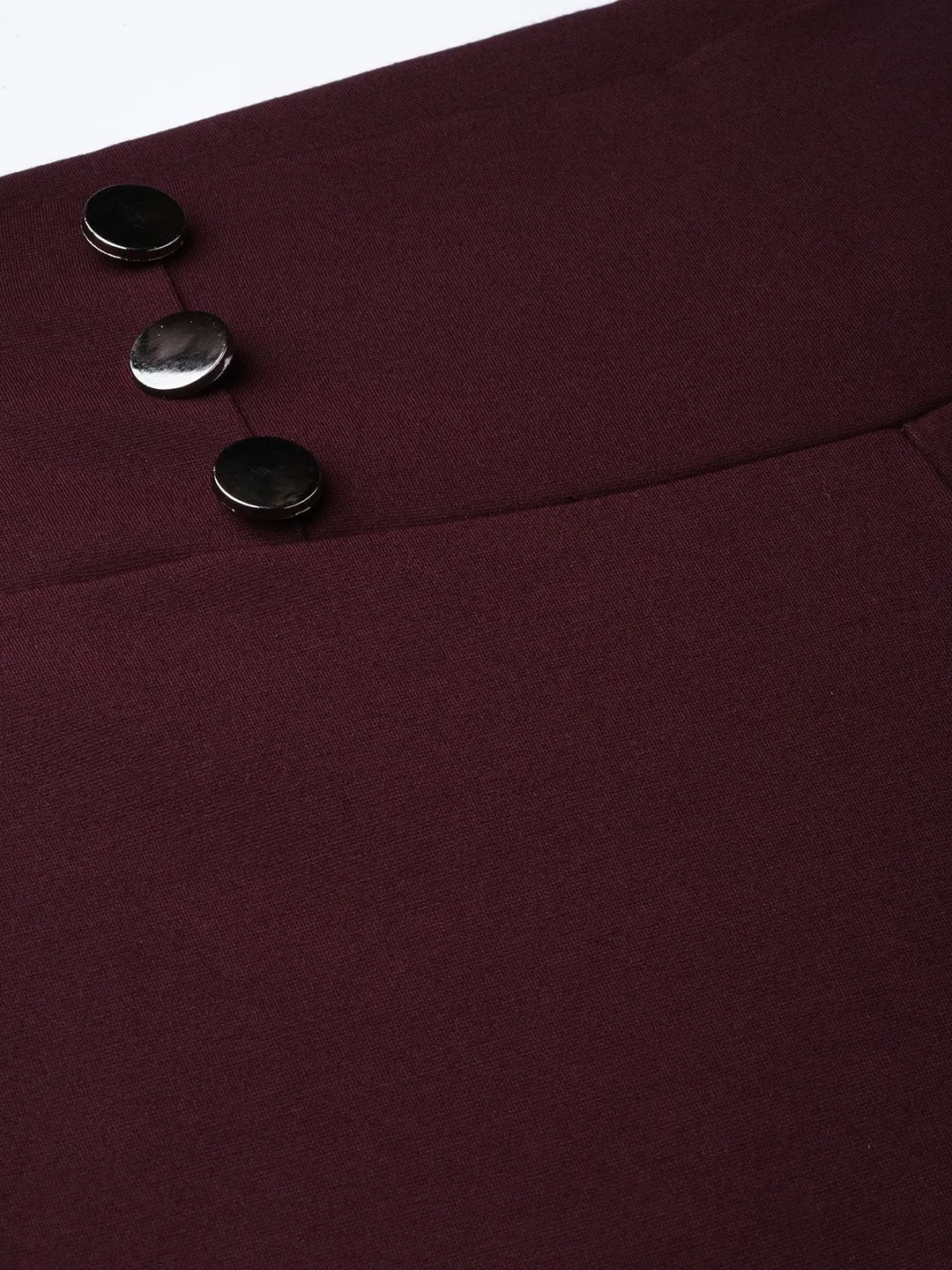 Burgundy Mock Button High Waist Jeggings